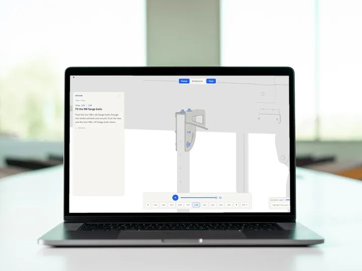 The same 3D work instruction on a laptop, a tablet, a phone and smart glasses